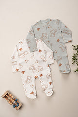 Professional 100% Cotton Footed Newborn Romper Set - Bear Pattern - 2 - Piece - 0 - 6 Months - TryAladdin