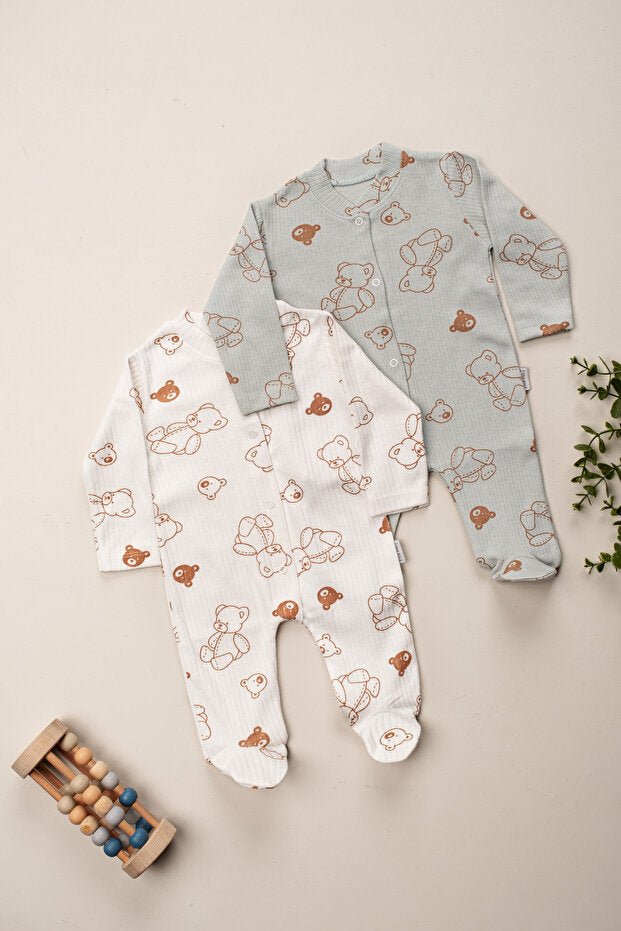 Professional 100% Cotton Footed Newborn Romper Set - Bear Pattern - 2 - Piece - 0 - 6 Months - TryAladdin