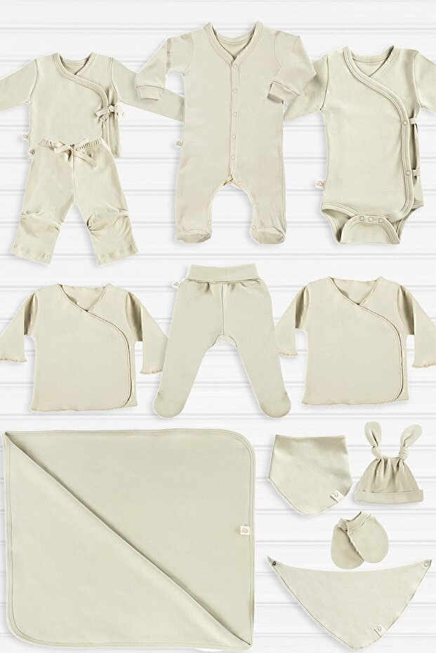 Professional 12 - Piece Organic Cotton Newborn Layette Set - Caramel - TryAladdin