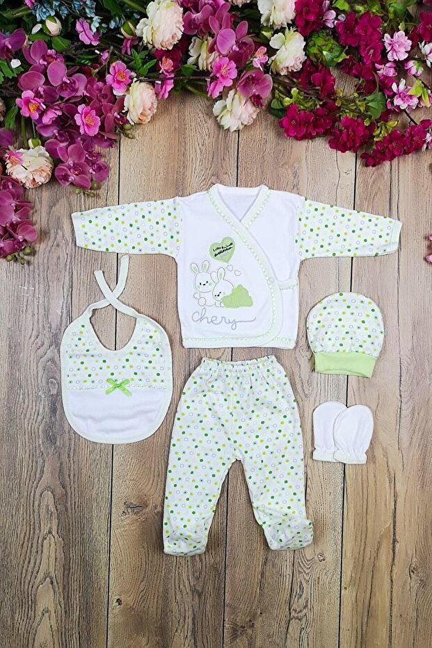 Professional 5 - Piece Rabbit Embroidered Baby Layette Set - TryAladdin
