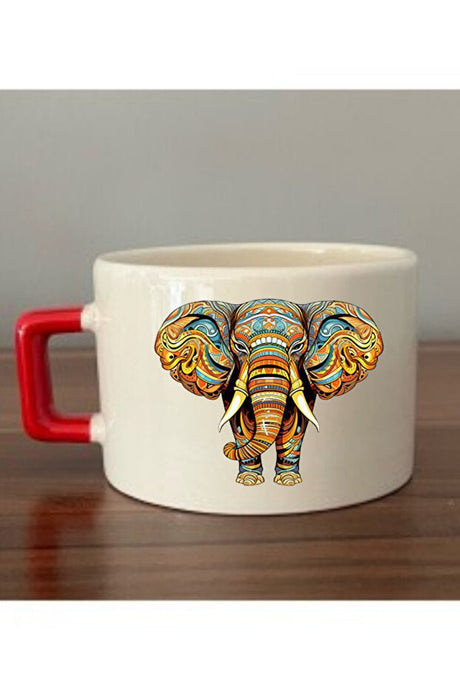 Professional African Elephant Print Ceramic Mug with Red Handle - Wholesale Coffee Tea Gift Cup - TryAladdin