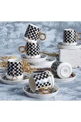 Professional Almond Pattern Turkish Coffee Cup Set - 6 - Piece Set, 90ml - TryAladdin