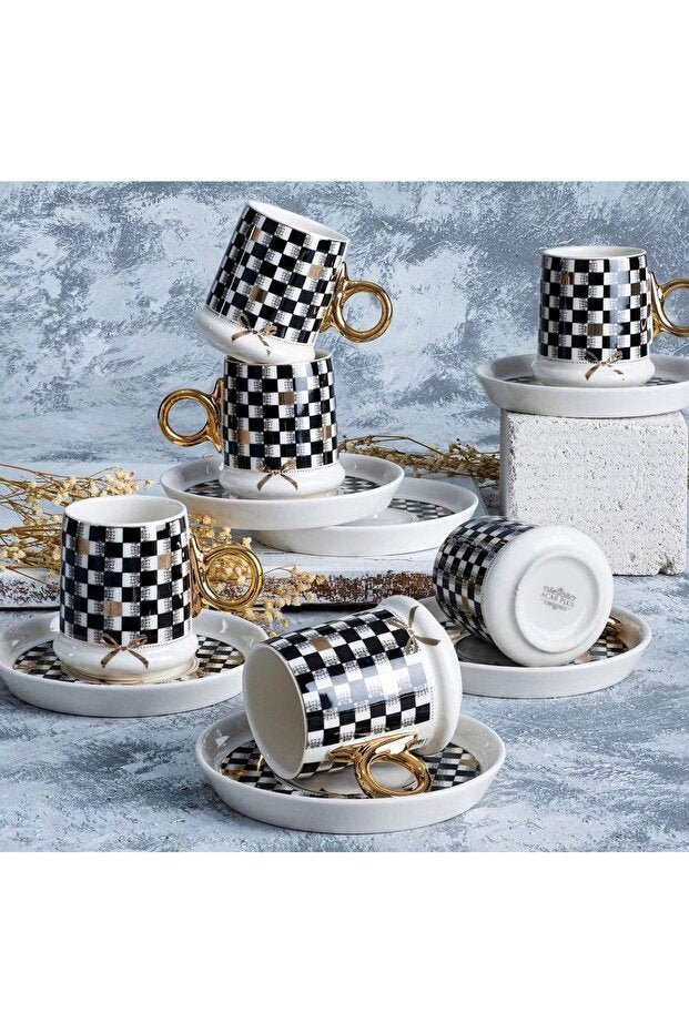 Professional Almond Pattern Turkish Coffee Cup Set - 6 - Piece Set, 90ml - TryAladdin