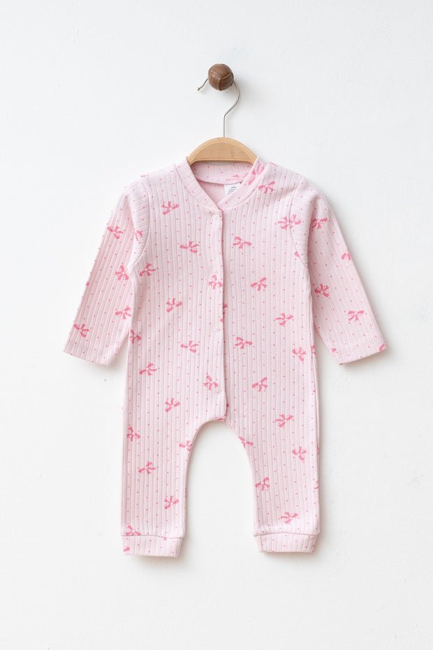 Professional Baby Pink Bow Cotton Romper - Newborn Hospital Outfit - 3 - 9 Months - TryAladdin