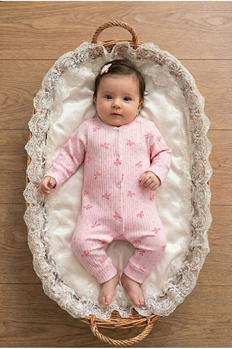 Professional Baby Pink Bow Cotton Romper - Newborn Hospital Outfit - 3 - 9 Months - TryAladdin