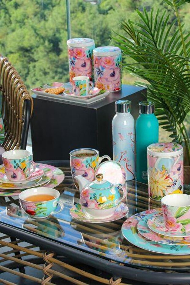 Professional Bone China Peony Patterned Mug with Lid & Infuser - 570ml - TryAladdin