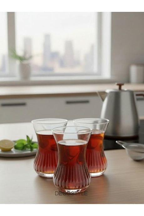 Professional Decostyle Pasabahce Yakut Turkish Tea Glasses Set - 6 - Piece Luxury Red Decor - TryAladdin