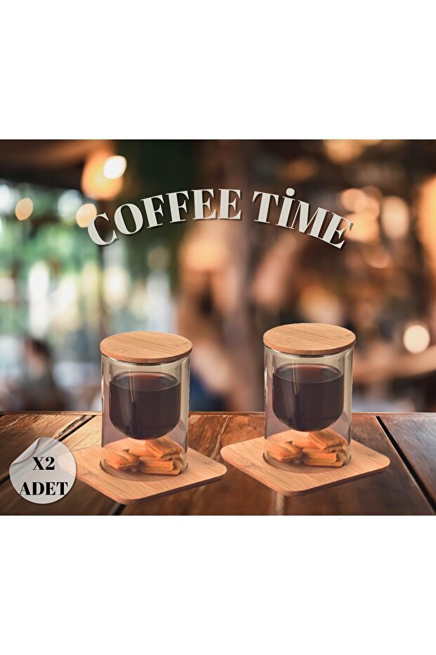 Professional Double Wall Glass Serving Cup & Candle Holder Set with Bamboo Plate and Lid - 2 Piece Set - TryAladdin