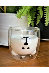 Professional Double Wall Insulated Bear Design Glass Coffee Mug - 250ml - TryAladdin