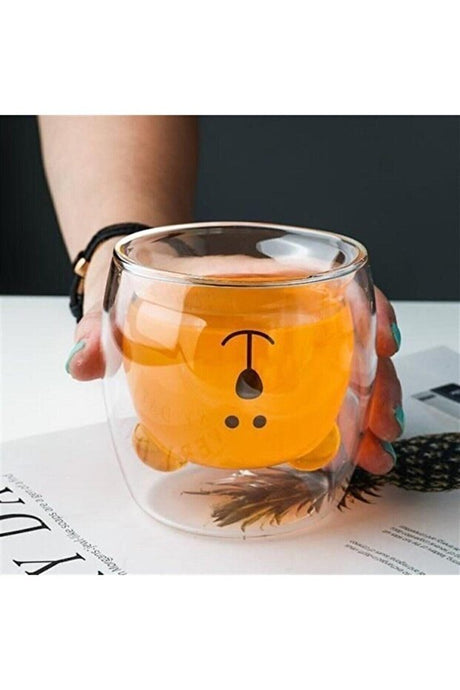 Professional Double Wall Insulated Bear Design Glass Coffee Mug - 250ml - TryAladdin