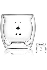 Professional Double Wall Insulated Bear Design Glass Coffee Mug - 250ml - TryAladdin