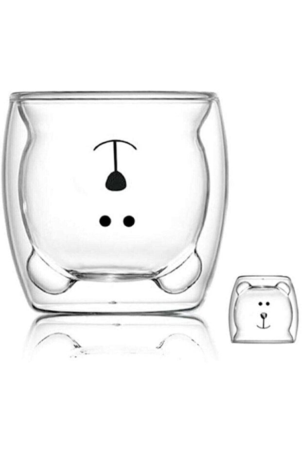 Professional Double Wall Insulated Bear Design Glass Coffee Mug - 250ml - TryAladdin
