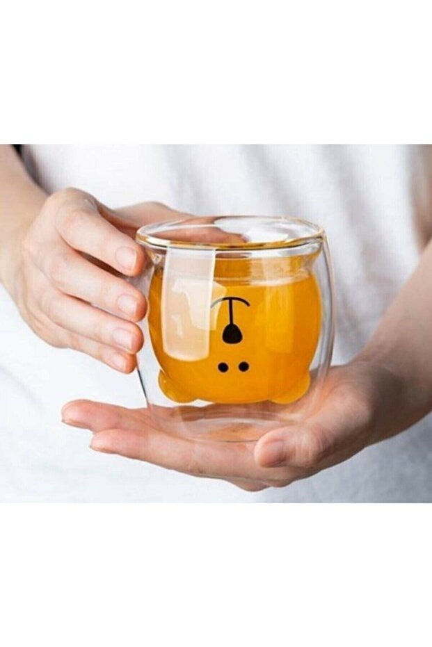 Professional Double Wall Insulated Bear Design Glass Coffee Mug - 250ml - TryAladdin