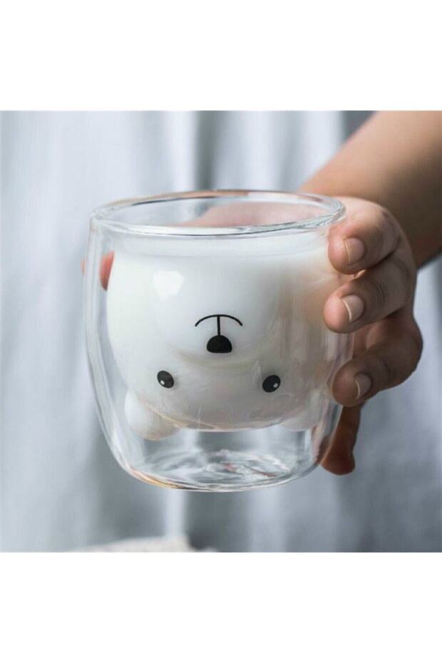 Professional Double Wall Insulated Bear Design Glass Coffee Mug - 250ml - TryAladdin