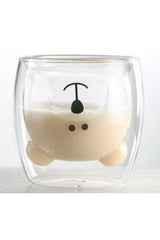 Professional Double Wall Insulated Bear Design Glass Coffee Mug - 250ml - TryAladdin
