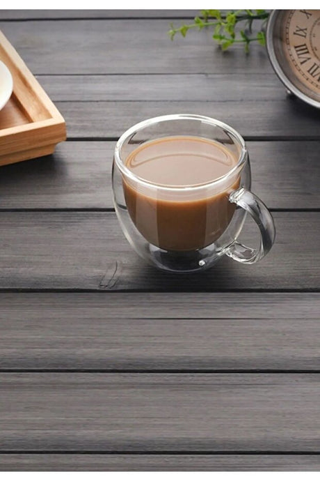 Professional Double Wall Insulated Glass Espresso Mug with Handle - 250ml - TryAladdin