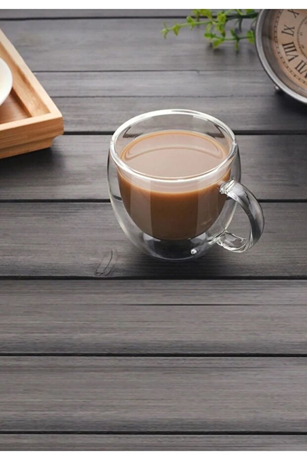 Professional Double Wall Insulated Glass Espresso Mug with Handle - 250ml - TryAladdin