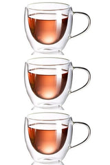 Professional Double Wall Insulated Glass Mugs with Handle - 3 - Pack x 250ml - TryAladdin