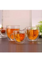 Professional Double Wall Insulated Glass Mugs with Handle - 3 - Pack x 250ml - TryAladdin