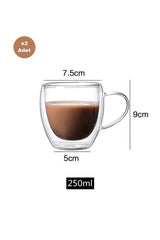 Professional Double Wall Insulated Glass Mugs with Handles - 2 x 250ml Set - TryAladdin