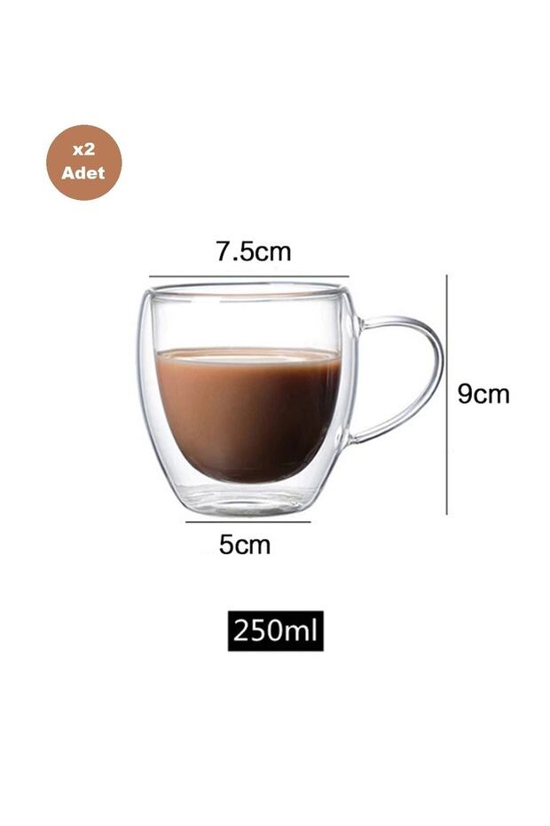 Professional Double Wall Insulated Glass Mugs with Handles - 2 x 250ml Set - TryAladdin