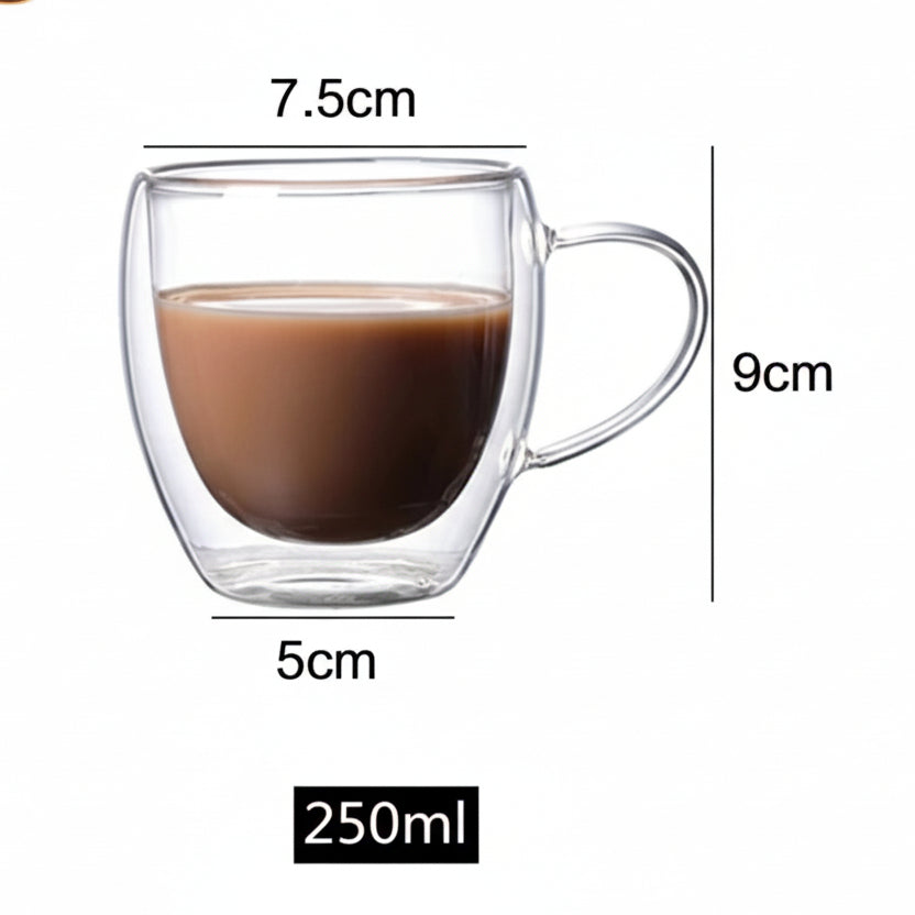 Professional Double Wall Insulated Glass Mugs with Handles - 2 x 250ml Set - TryAladdin