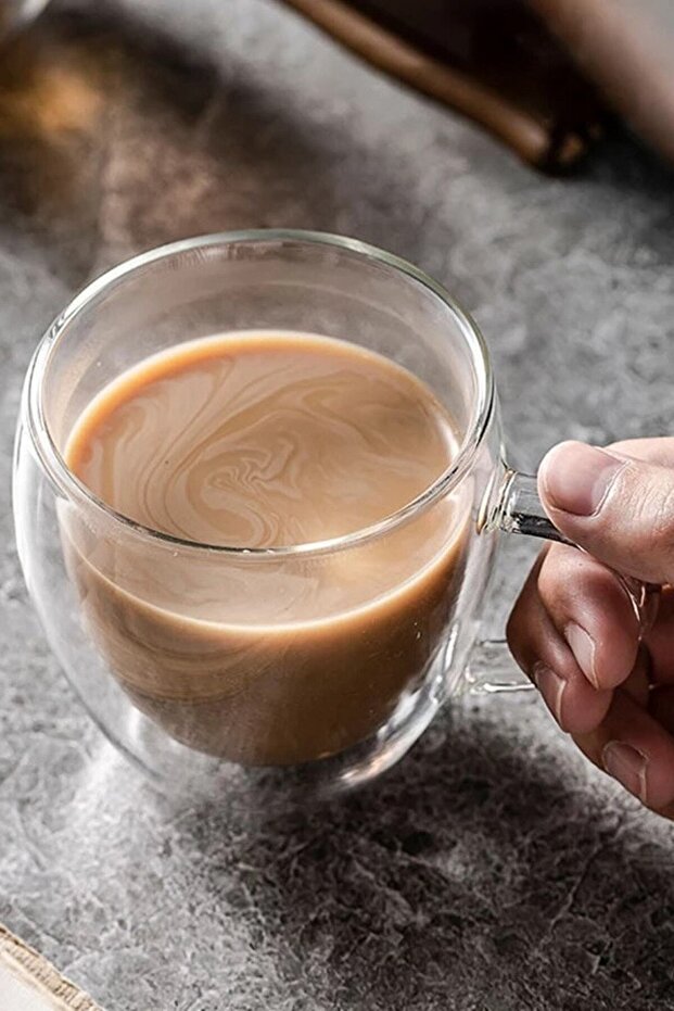 Professional Double Wall Insulated Glass Mugs with Handles - 2 x 250ml Set - TryAladdin