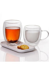 Professional Double - Walled Glass Mugs with Handles - 250ml - 6 - Pack - TryAladdin