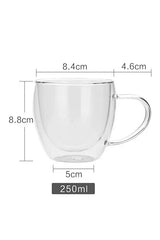 Professional Double - Walled Glass Mugs with Handles - 250ml - 6 - Pack - TryAladdin