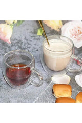 Professional Double - Walled Glass Mugs with Handles - 250ml - 6 - Pack - TryAladdin
