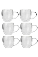 Professional Double - Walled Glass Mugs with Handles - 250ml - 6 - Pack - TryAladdin