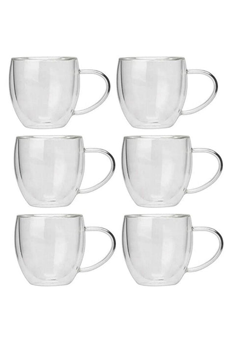 Professional Double - Walled Glass Mugs with Handles - 250ml - 6 - Pack - TryAladdin