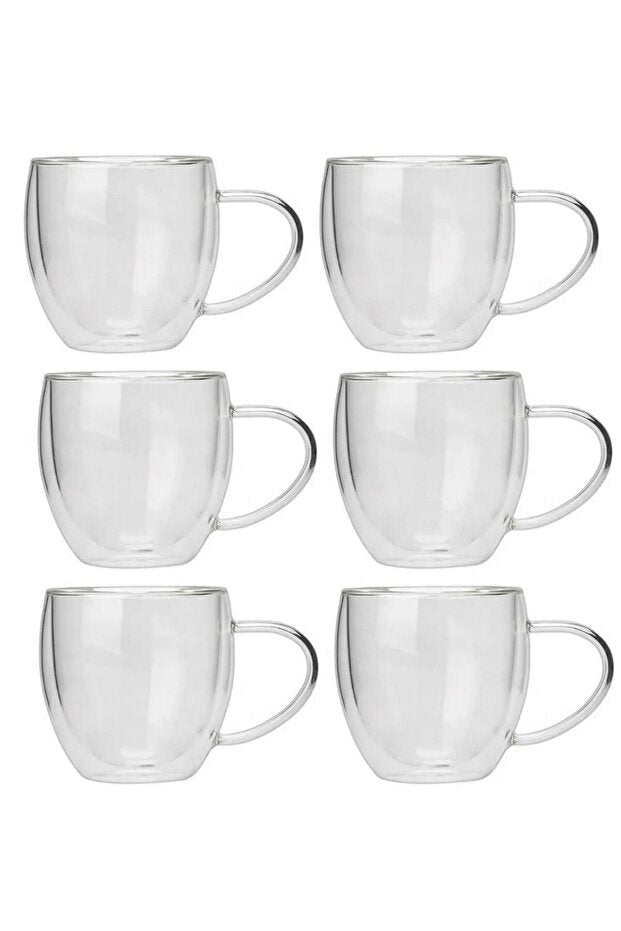 Professional Double - Walled Glass Mugs with Handles - 250ml - 6 - Pack - TryAladdin