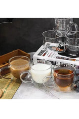 Professional Double - Walled Glass Mugs with Handles - 250ml - 6 - Pack - TryAladdin