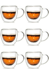 Professional Double - Walled Glass Mugs with Handles - 250ml - 6 - Pack - TryAladdin