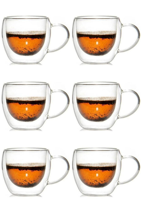 Professional Double - Walled Glass Mugs with Handles - 250ml - 6 - Pack - TryAladdin