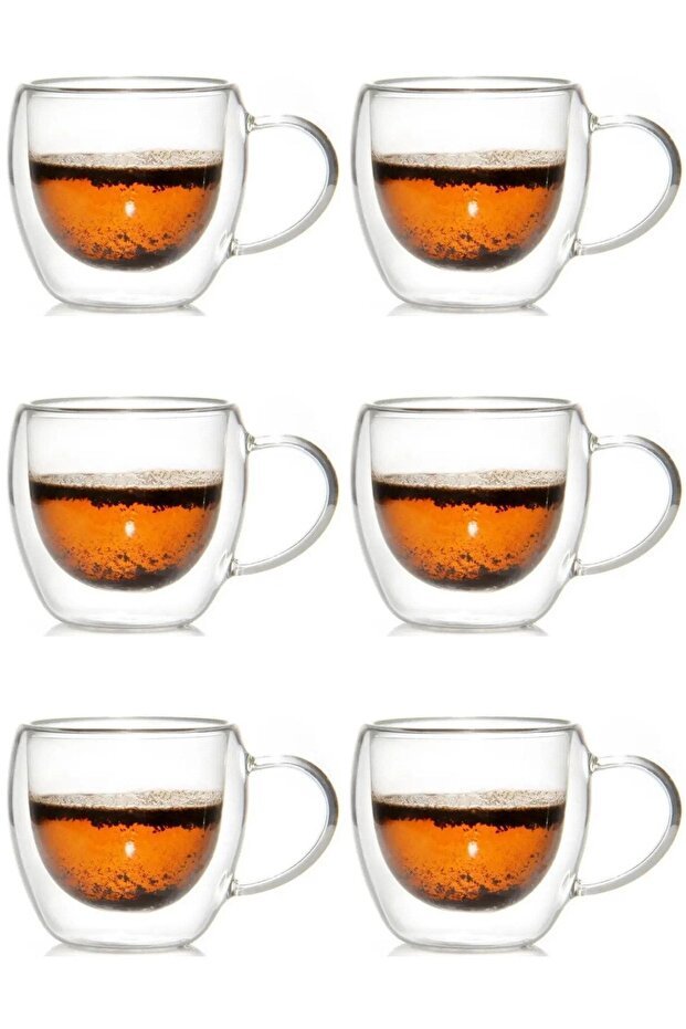 Professional Double - Walled Glass Mugs with Handles - 250ml - 6 - Pack - TryAladdin