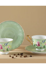 Professional English Home Light Green New Bone China Coffee Set - 2 x 90ml - TryAladdin
