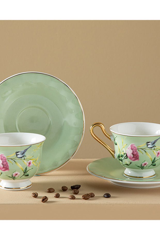 Professional English Home Light Green New Bone China Coffee Set - 2 x 90ml - TryAladdin