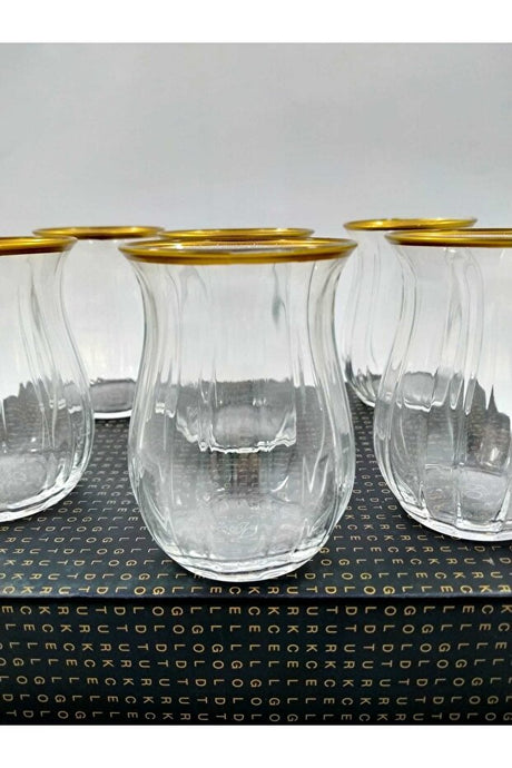 Professional Gold Gilded Turkish Tea Glass Set - 6 Pieces x 145ml - TryAladdin