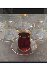 Professional Gold Gilded Turkish Tea Glass Set - 6 Pieces x 145ml - TryAladdin