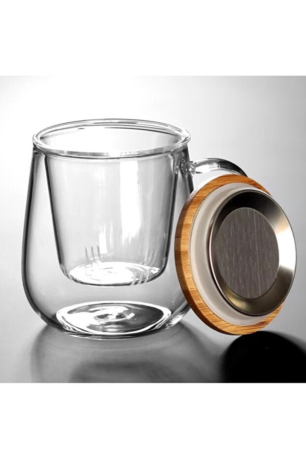 Professional Grade Borosilicate Glass Tea Infuser Mug with Bamboo Lid - 350ml - TryAladdin
