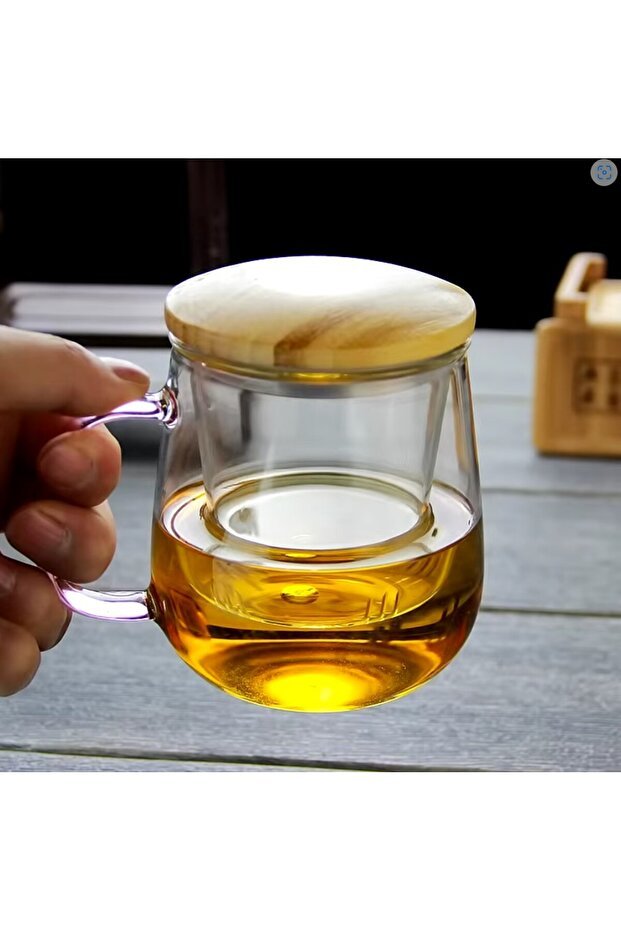 Professional Grade Borosilicate Glass Tea Infuser Mug with Bamboo Lid - 350ml - TryAladdin