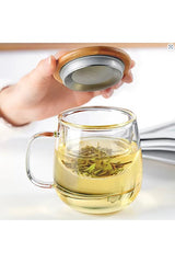 Professional Grade Borosilicate Glass Tea Infuser Mug with Bamboo Lid - 350ml - TryAladdin