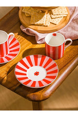 Professional Grade Porcelain Coffee Cup Set - Red Floral Print - 2 Piece - TryAladdin