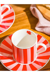 Professional Grade Porcelain Coffee Cup Set - Red Floral Print - 2 Piece - TryAladdin