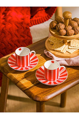 Professional Grade Porcelain Coffee Cup Set - Red Floral Print - 2 Piece - TryAladdin