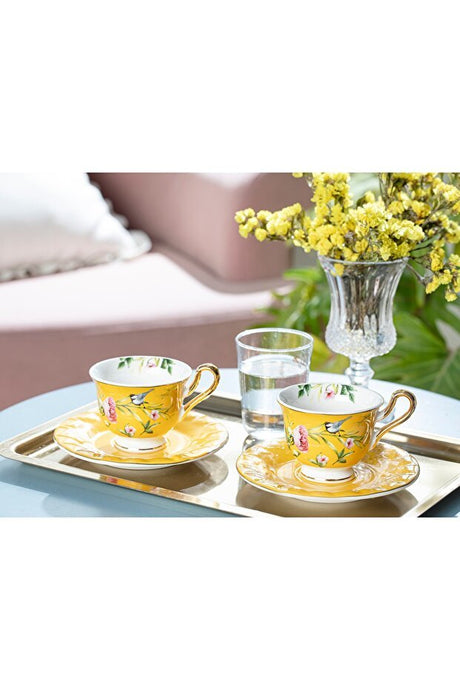 Professional Grade Vanilla Yellow New Bone China Espresso Cup Set - 2 x 90ml - TryAladdin