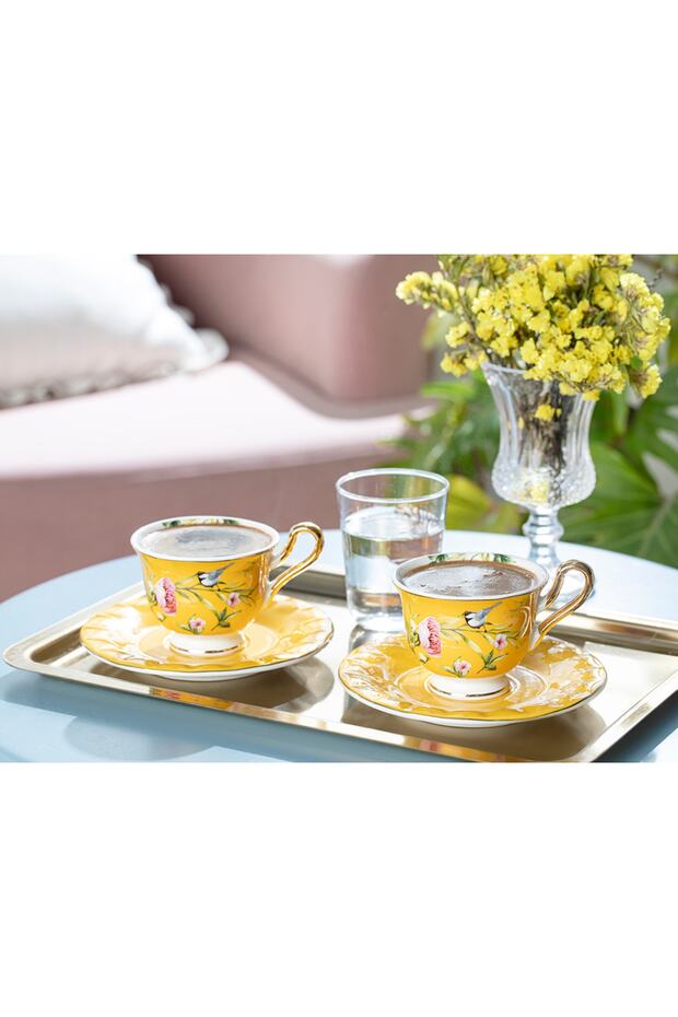 Professional Grade Vanilla Yellow New Bone China Espresso Cup Set - 2 x 90ml - TryAladdin