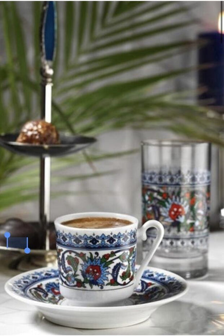 Professional Gural Porselen Topkapi Elegant Coffee Cup & Saucer Set - 12 - Piece - TryAladdin